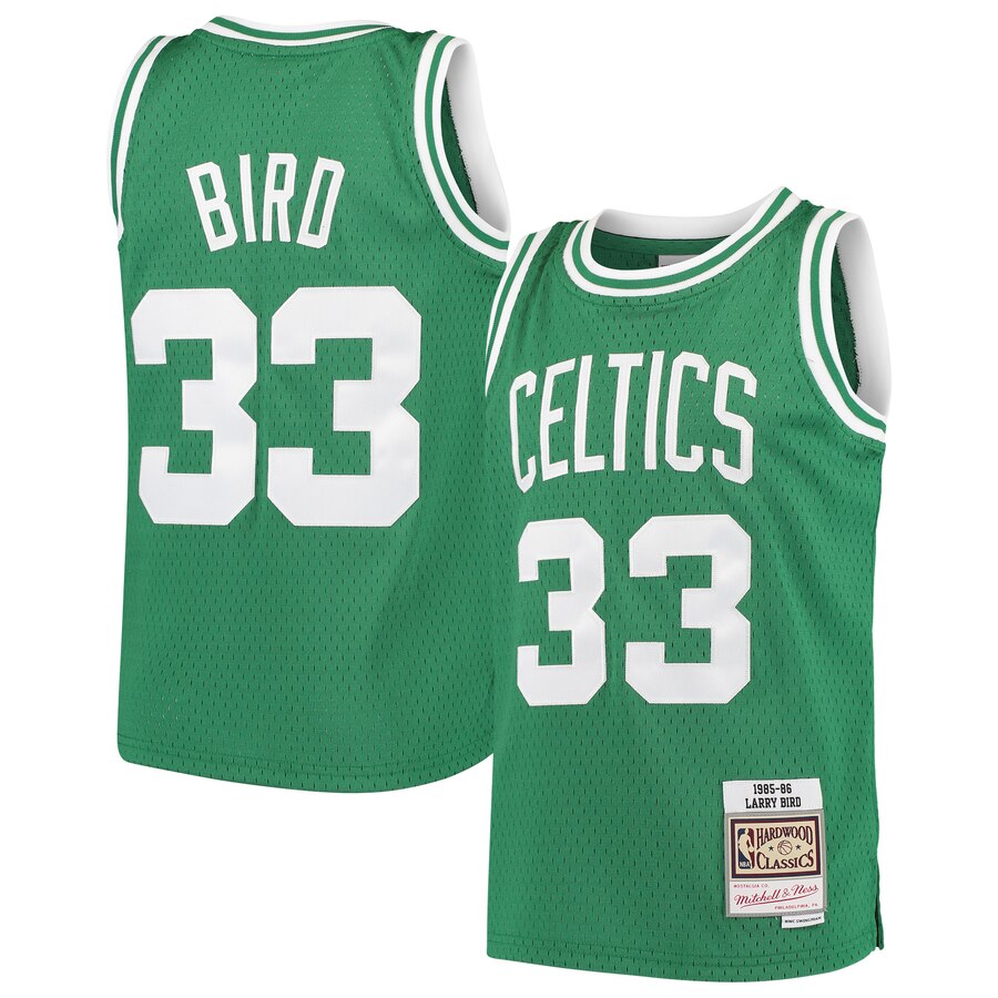 Youth Boston Celtics Larry Bird #33 Hardwood Classics Mitchell & Ness Throwback Swingman Kelly Green Jersey 2401OLGK